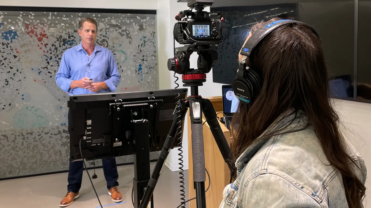 Technology startup team recording an educational product video in Chicago