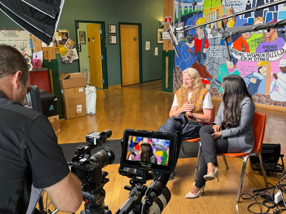 Two-person brand film interview filmed for a B2B video production
