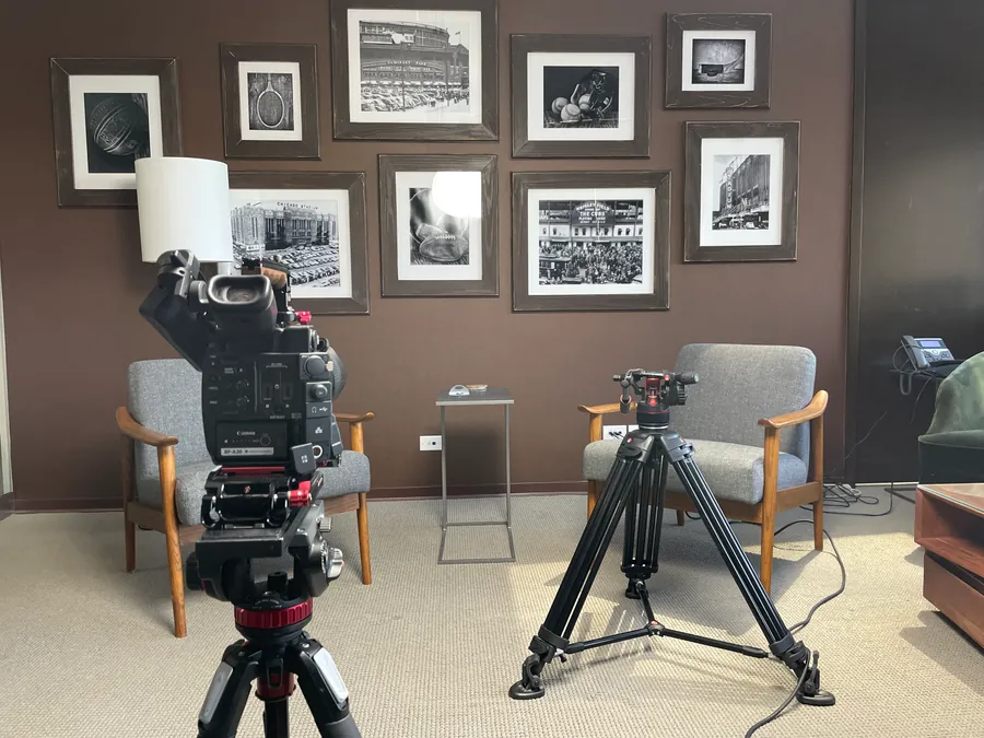 Founder interview captured during a client testimonial video shoot