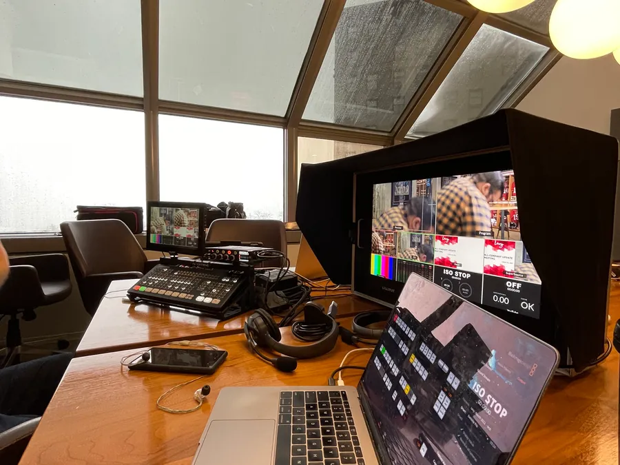 Live-stream broadcast crew covering a Chicago corporate business event
