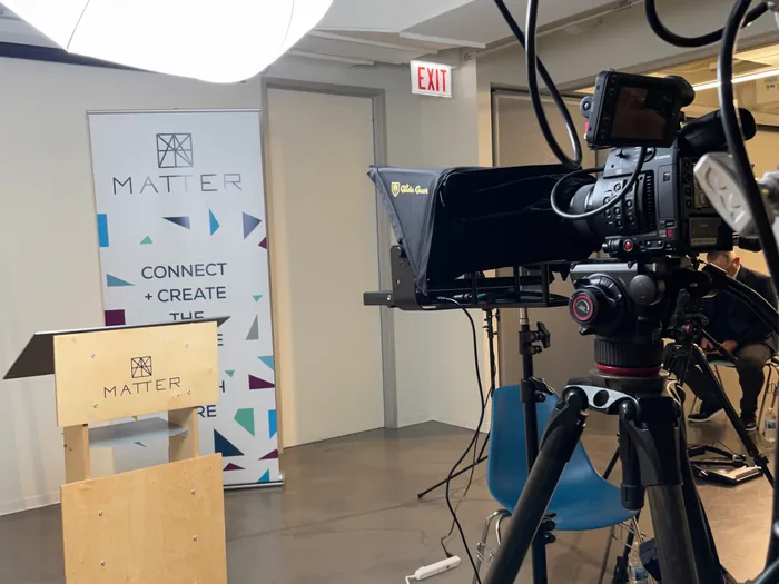 Startup CEO recording an on-camera executive interview in Chicago