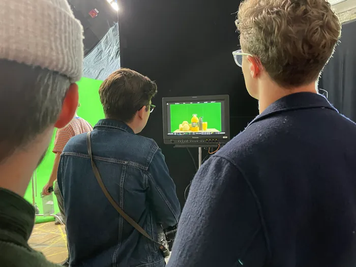 Beverage product filmed in a green-screen studio for a product video
